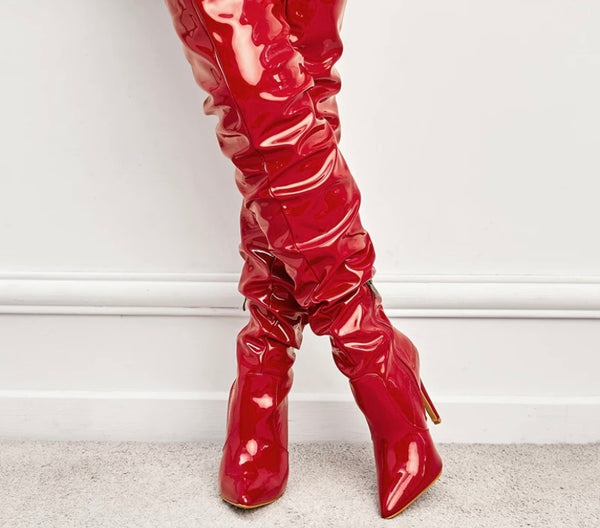 Women Ruched PU Over The Knee Boots