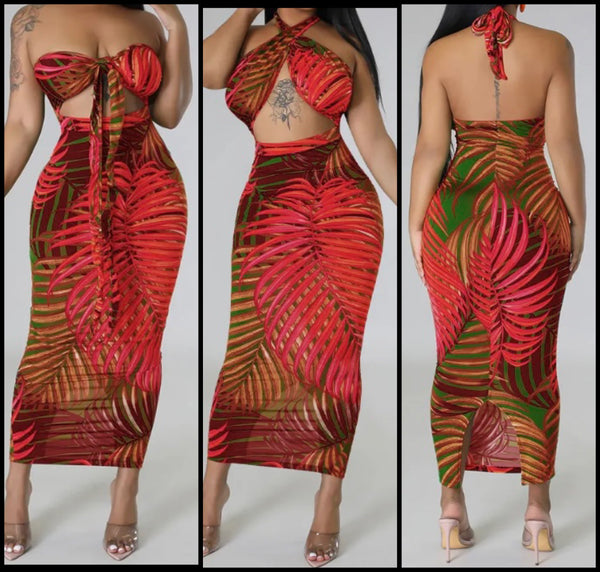 Women Sexy Printed Sleeveless Open Back Maxi Dress
