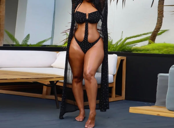 Women Sexy Dot Swimsuit Cover Up Set