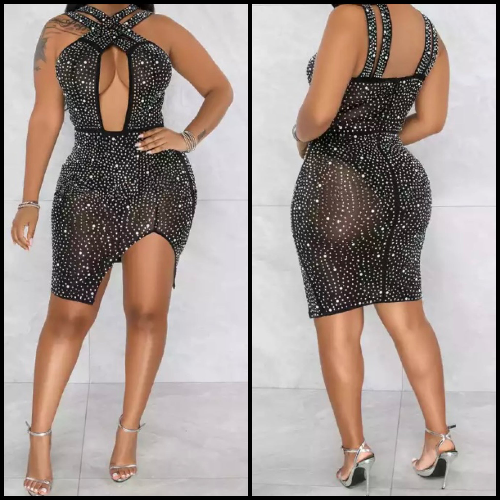 Women Mesh Sexy Halter Bling Dress