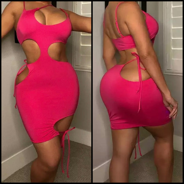 Women Sexy Sleeveless Cut Out Tie Up Dress