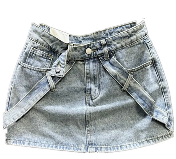 Women Fashion Criss Cross Strap Denim Skirt