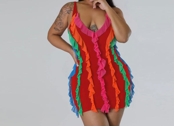 Women Sleeveless Multicolored Ruffled Sexy Dress