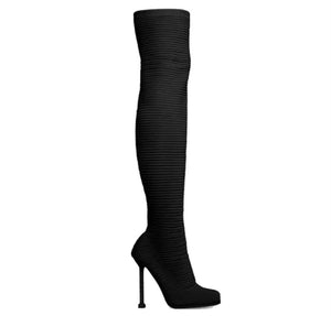 Women Fashion Ribbed Sock Knee-High Boots