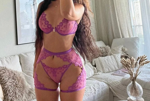 Women Lace Sexy Purple Lingerie Set