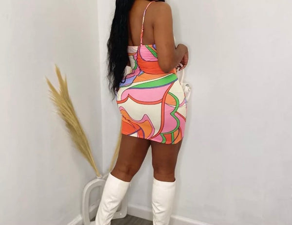 Women Sleeveless Colorful Print Fashion Dress