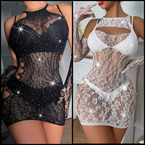 Women Sexy Lace Sleeveless Glove Dress Lingerie