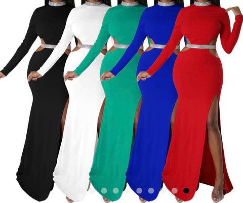 Women Sexy Bling Patchwork Full Sleeve Cut Out Maxi Dress