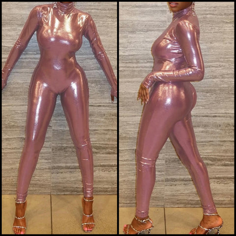 Women Fashion Full Sleeve Pink PU Jumpsuit