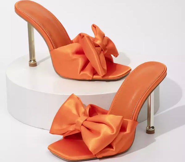 Women Bow Fashion High Heel Slide On Sandals