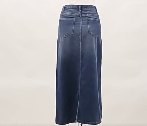 Women Fashion High Side Slit Denim Maxi Skirt