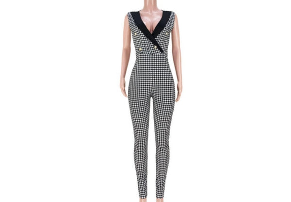 Women Printed Button Sleeveless Sexy Jumpsuit