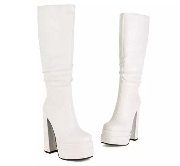 Women Fashion Knee High Ruche Boots