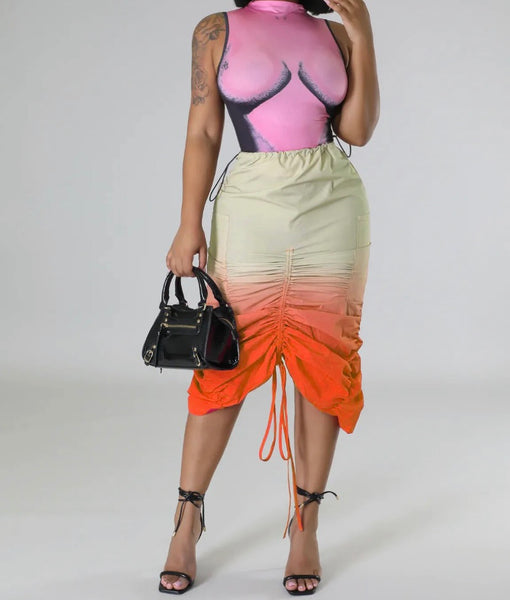 Women Gradient Drawstring Sexy Fashion Skirt