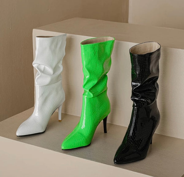 Women Pointed Toe Ruched Fashion Ankle Boots