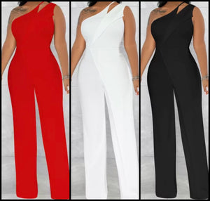 Women Solid Color One Shoulder Jumpsuit