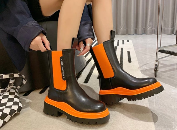 Women Color Patchwork Fashion Ankle Boots