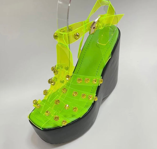 Women Neon Rivet Platform Sandals