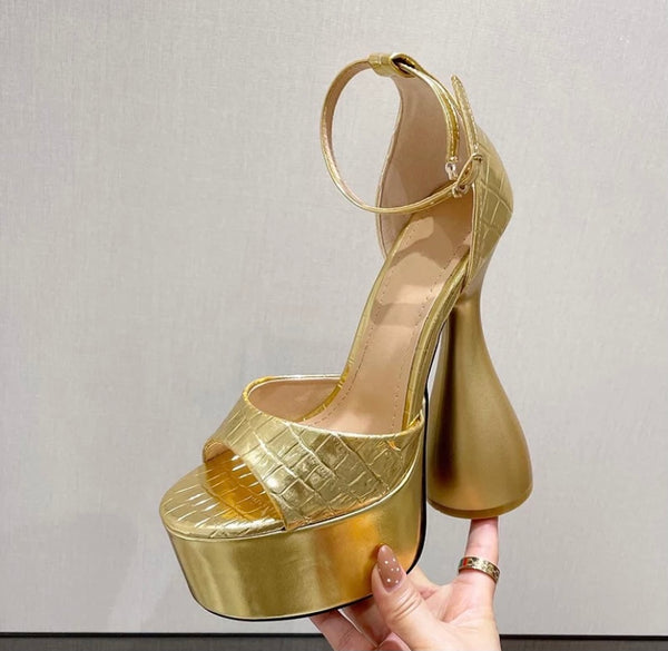 Women Gold Fashion Platform Ankle Strap Sandals