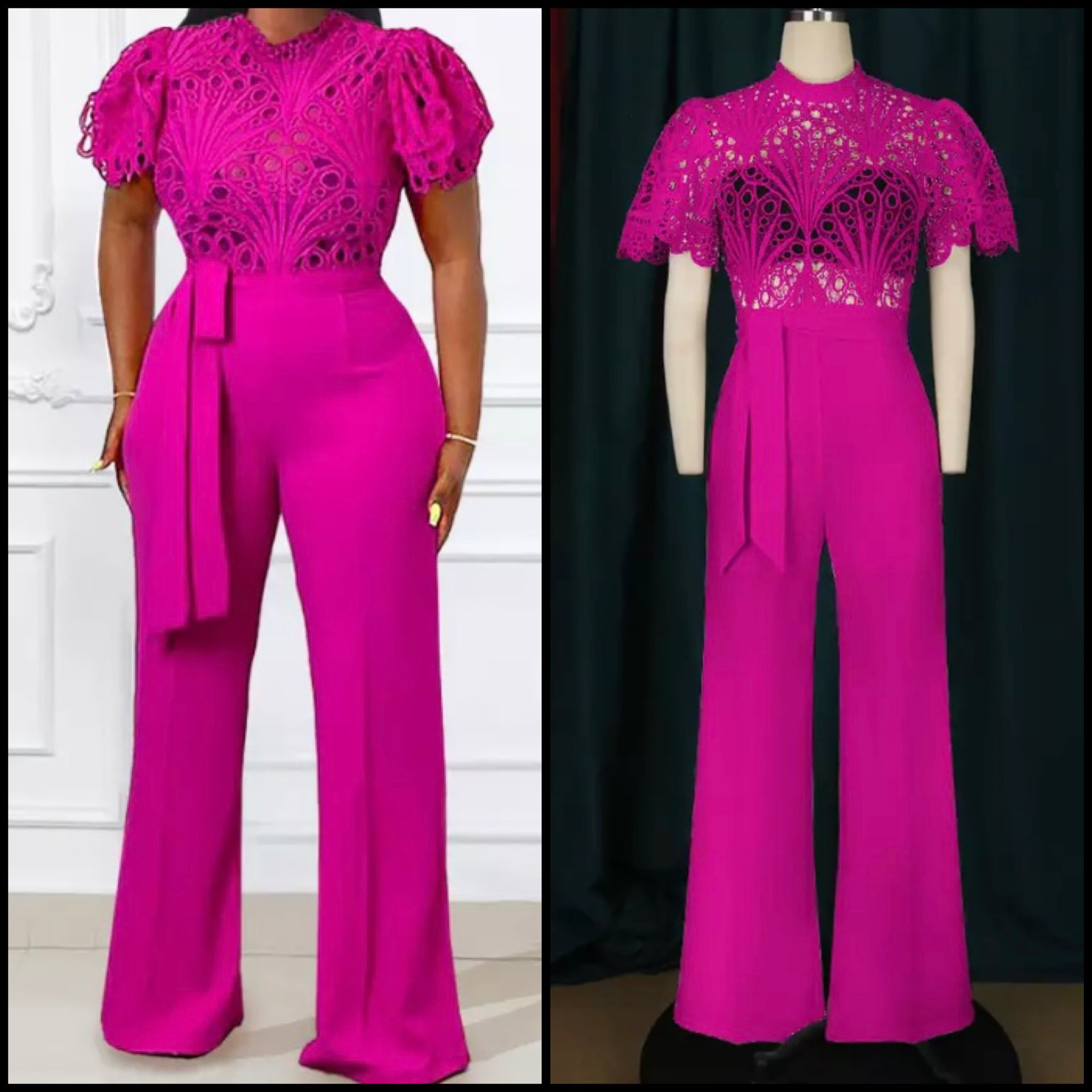 Women Short Sleeve Belted Wide Leg Jumpsuit