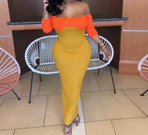 Women Sexy Ribbed Backless Off The Shoulder Maxi Dress