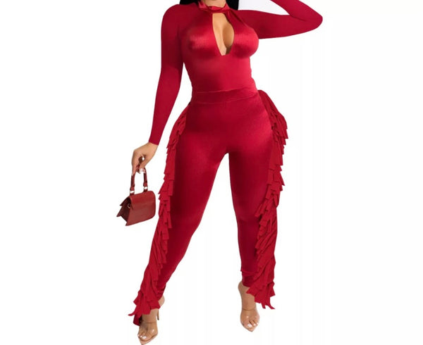 Women Sexy Solid Color Fringe Fashion Jumpsuit
