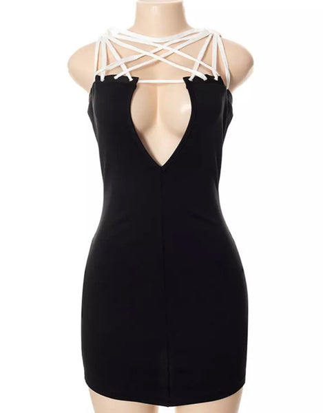 Women Sexy Lace Up Hollow Out Dress