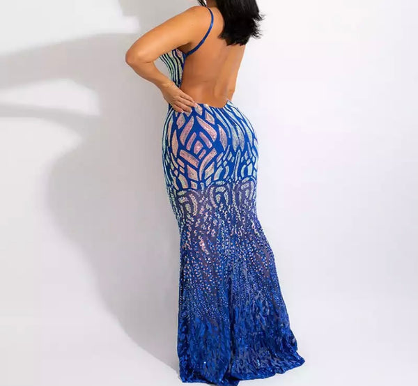 Women Sexy Backless Colorful Sequins Sleeveless Dress