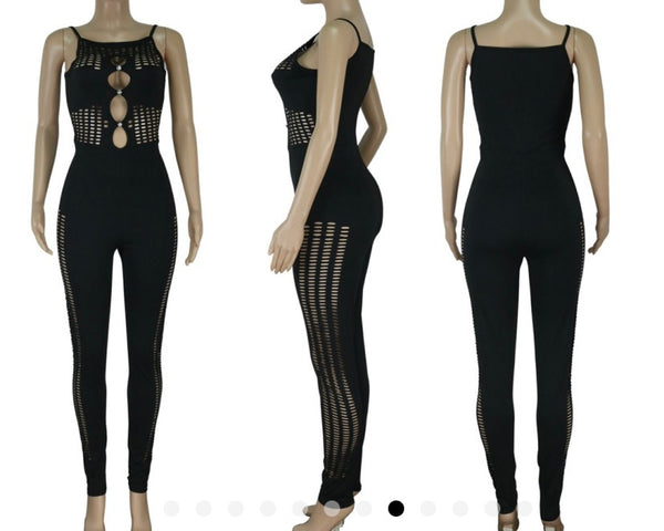 Women Solid Color Sleeveless Mesh Patchwork Sexy Jumpsuit