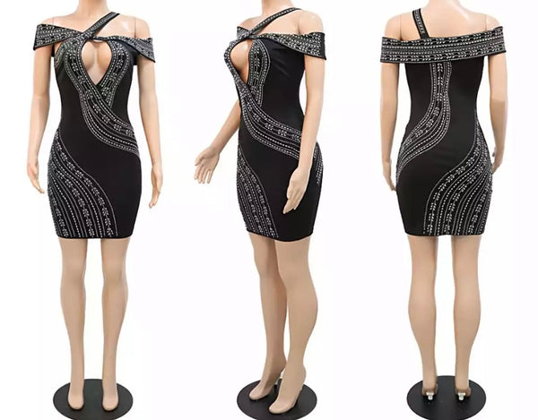 Women Sexy Bling Sleeveless Cut Out Dress