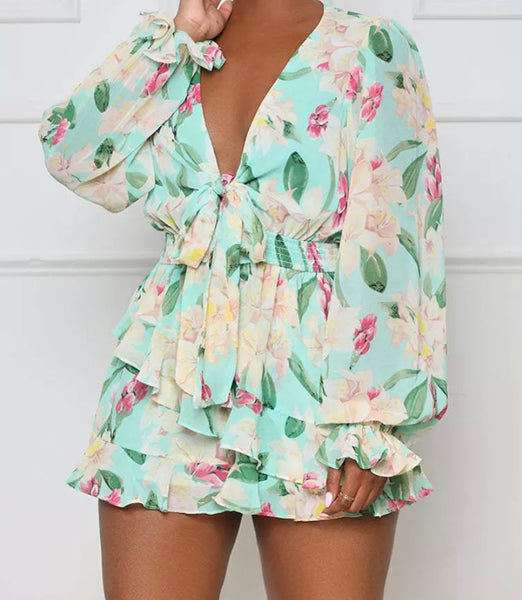 Women Full Sleeve Floral Ruffled Romper