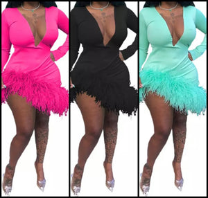 Women Sexy Full Sleeve Feather Asymmetrical Dress