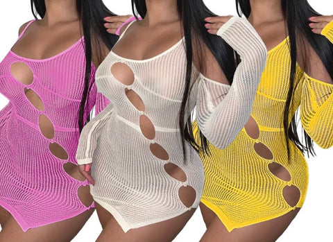 Women Sexy Solid Color Hollow Out Dress