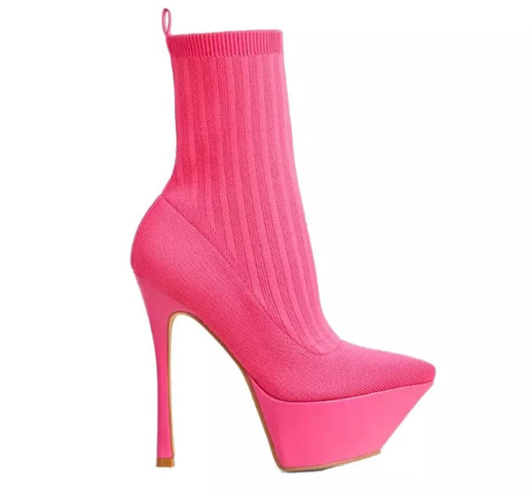 Women Fashion Pointed Toe Platform Sock Ankle Boots