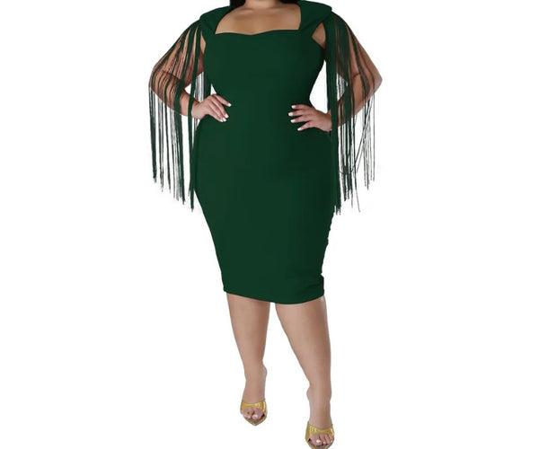 Women Sexy Sleeveless Tassel Solid Color Dress