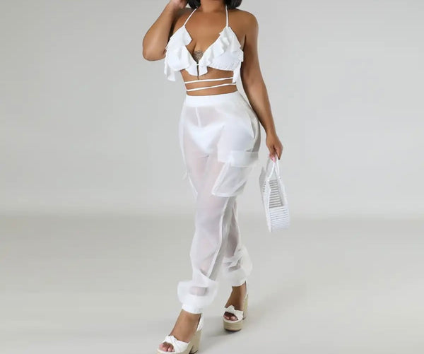 Women Sexy Fashion Bikini Mesh Cargo Cover Up Set