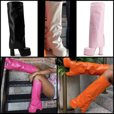 Women Fashion Faux Leather Platform Knee High Boots