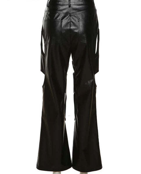 Women Sexy Fashion Faux Leather Cut Out Pants