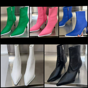 Women Pointed Toe Zip Up Fashion Ankle Boots