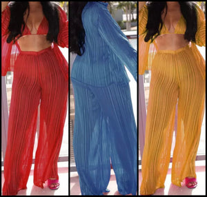 Women Solid Color Fashion Three Piece Wide Leg Pant Set