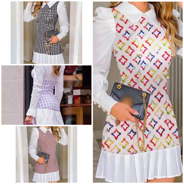 Women Collar Long Sleeve Printed Shirt Dress