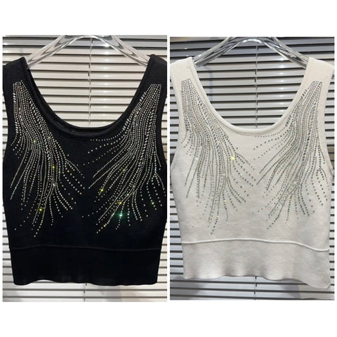 Women Sleeveless Bling Patchwork Crop Top