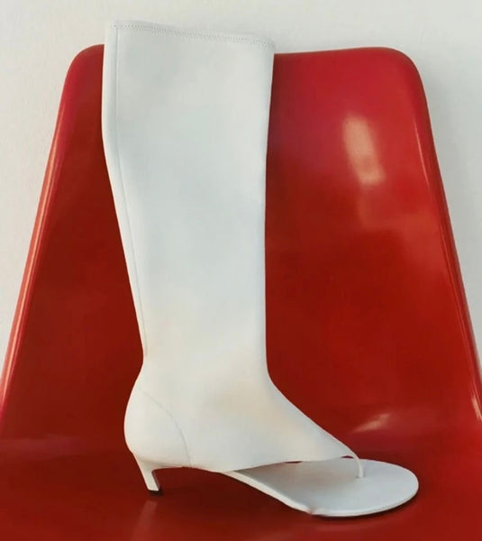 Women Fashion Faux Leather Open Toe Knee High Boots