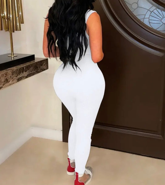 Women Sleeveless Fashion Front Zipper Jumpsuit