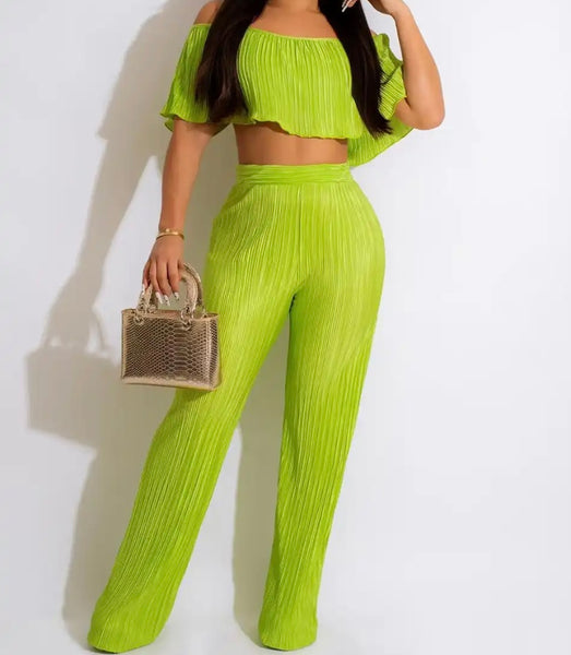 Women Sexy Short Sleeve Off The Shoulder Crop Two Piece Pant Set
