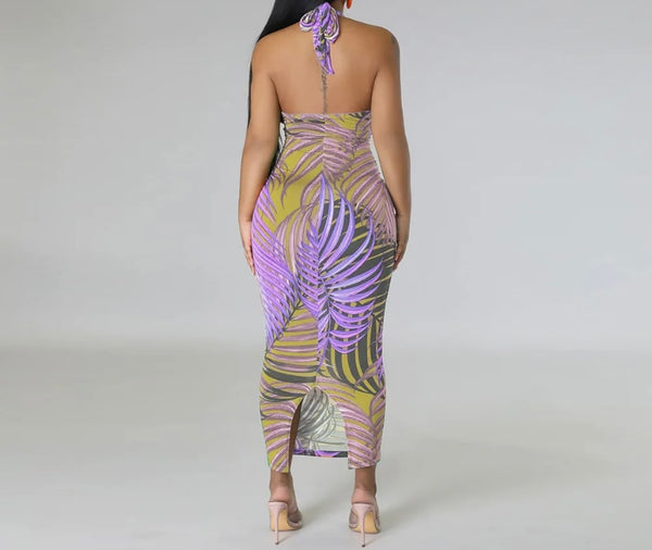 Women Sexy Printed Sleeveless Open Back Maxi Dress