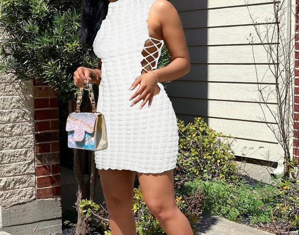 Women Sexy Fashion Side Lace Up Sleeveless Dress