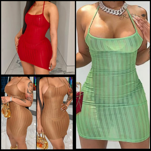 Women Sexy Sleeveless Ribbed See Through Mini Dress