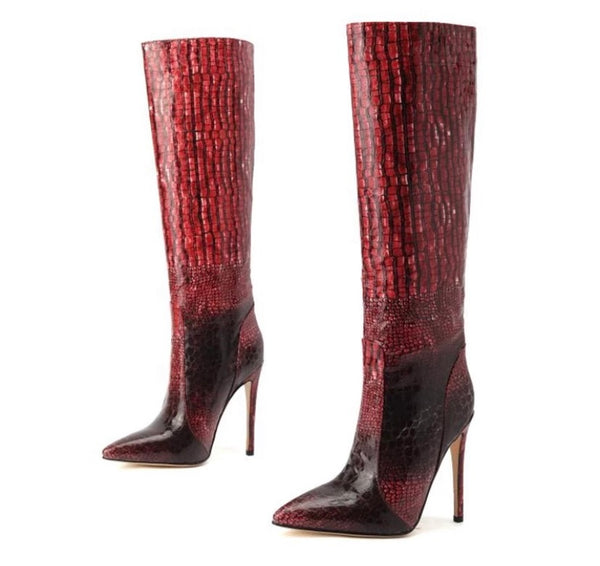 Women Pointed Toe Fashion Gradient Knee High Boots