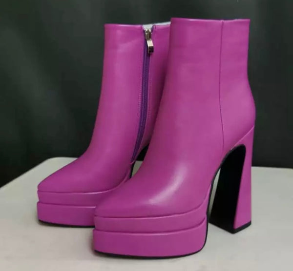 Women Fashion Pointed Toe Platform Ankle Boots